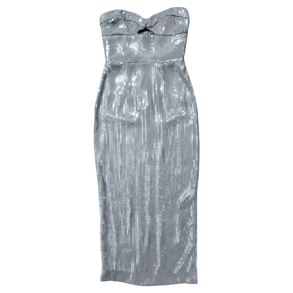BARDOT NWT Cerise Sequin Strapless Midi Dress *Dove Grey 2 - Picture 5 of 16